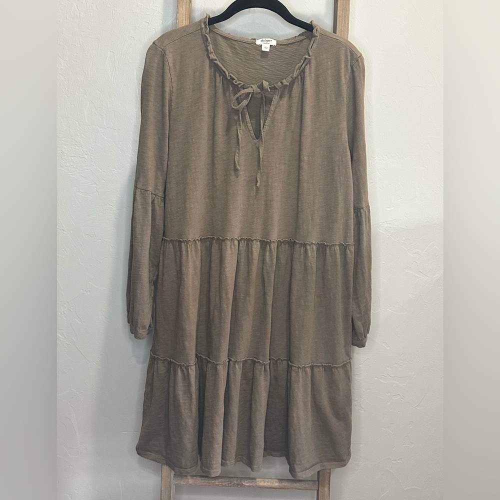 Sundance Dylan Brown Ruffle Cotton Dress Medium